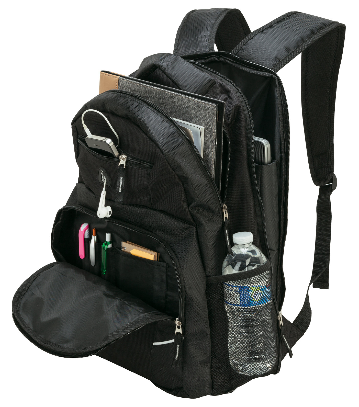 TSA Friendly Trolley Pass-Through Handle Backpack + Padded Laptop Compartments &amp; Media Pocket