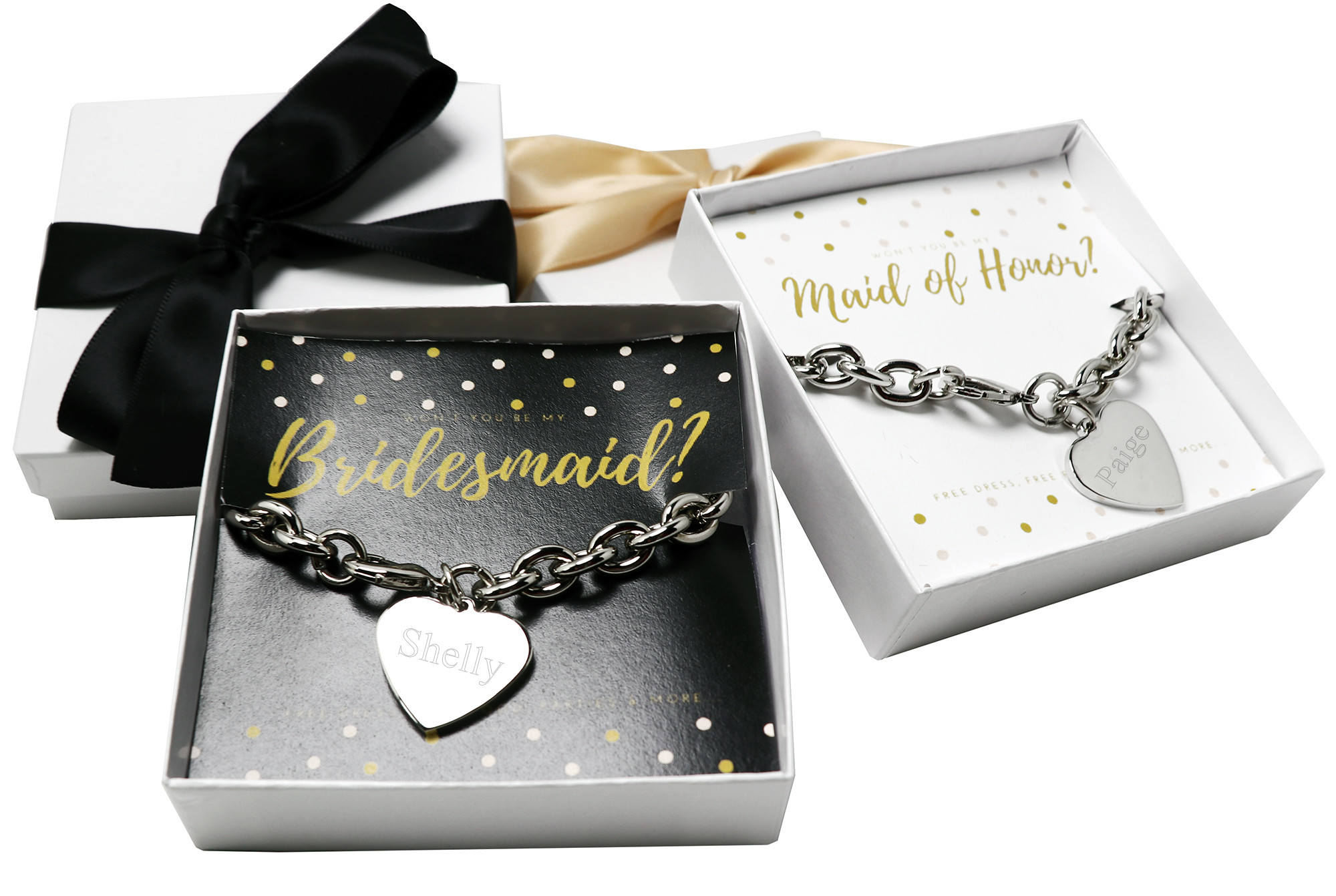 Won&#39;t You Be My Bridesmaid/Maid of Honor Silver Heart Bracelet Gift Box